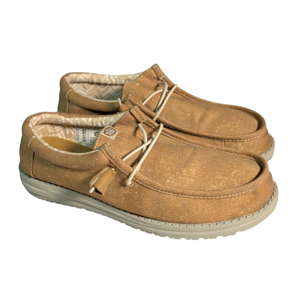 Hey Dude Wally Stretch Shoes Mens Size 8 Cumin Brown Sandstone Grey Slip On